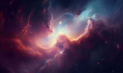 Colorful Nebula Cloud Stars Starry Sky Background. Mystical Outer Space Wallpaper. Supernova Cosmic Gas, Galaxy, Scifi Universe.