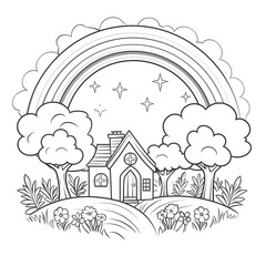 Cute rainbow coloring page printable for children and kids, white background