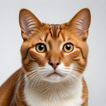 Adorable cheetoh cat portrait looking at camera on white isolated background as concept of domestic pet in ravishing hyper realistic detail by Generative AI
