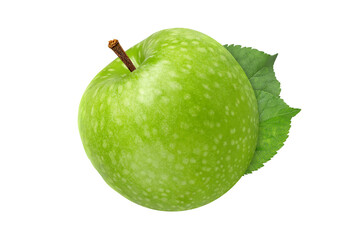 Green apple with leaves on isolated background