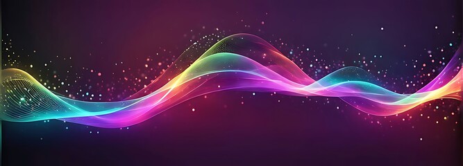 Obraz premium Digital background for tech, AI, data, audio, graphics. Abstract colorful digital particles wave with bokeh and light background, 3d render wave line dot background, line wave light glowing effect
