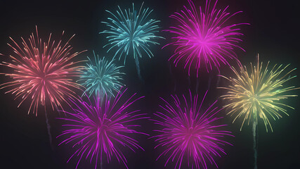 Neon Fireworks Spectacular: Brilliant Celebration Backdrop with Diminished Smoke for a Clearer Scene