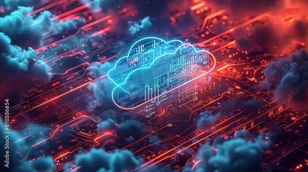 Poster a dynamic and modern interpretation of cloud computing of blue and teal