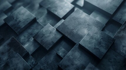 Dark blue 3D rendering of abstract geometric shapes.