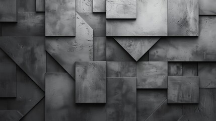 Dark metal background with 3D extruded squares and rectangles.
