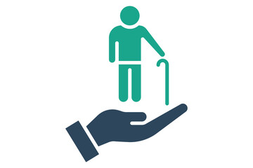 elderly care icon. hand with elderly. icon related to elderly. solid icon style. old age element illustration