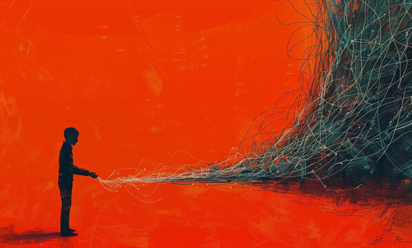A person with a complex tangle of wires. Mental health and problem solving concept