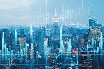 Intricate cityscape with financial graphs, symbolizing urban economic growth