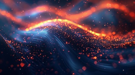 Obraz premium Gazing into the depths of a mesmerizing blend of fire and water, where vibrant orange flames dance chaotically amidst a sea of tranquil blue waves.