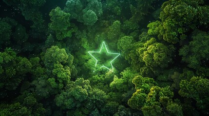 Fototapeta premium neon star glowing amidst a dense forest of green and lime