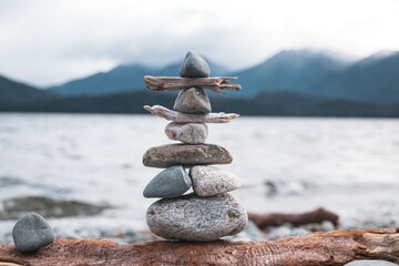 A stack of stones on the beach