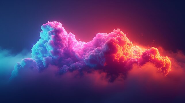 A vibrant cloud, with neon edges, representing cloud computing, in an isometric view