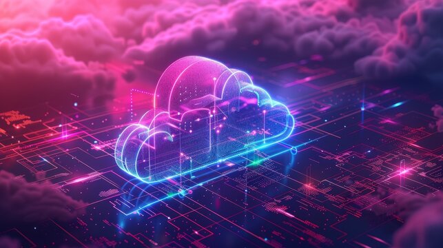 An artistic illustration of cloud computing of magenta and purple