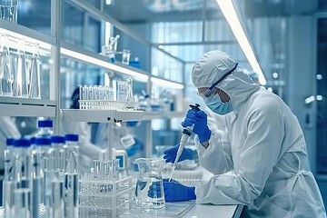 Fototapeta premium Scientists conducting DNA research in a modern laboratory