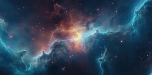 Fototapeta na wymiar Cosmic Nebula Painting the Starry Night Sky in Hues of Blue and Orange Galaxy space Cloud gas Supernova Universe Background wallpaper