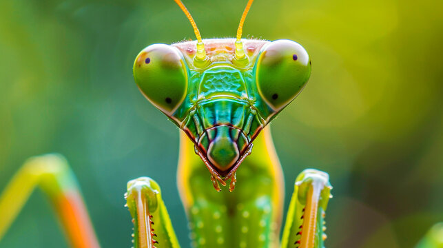 Close-up image of a praying mantis face.