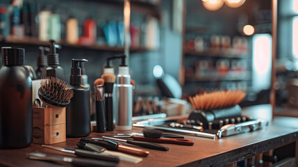 Professional hairdressers tools on table - Powered by Adobe