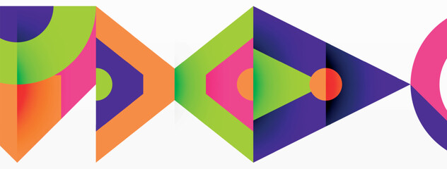 A vibrant display of colorfulness with rectangles, triangles, and patterns in magenta and electric blue hues, showcasing the beauty of symmetry in creative arts