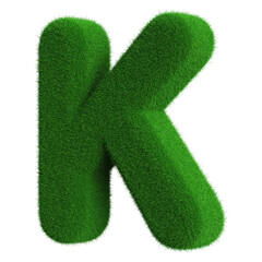 Grass Font Green Uppercase 3d Render .  Letter K