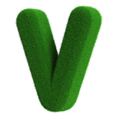 Grass Font Green Uppercase 3d Render .  Letter V
