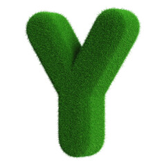 Grass Font Green Uppercase 3d Render .  Letter Y