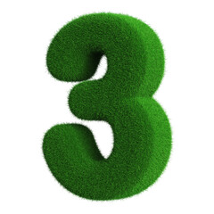 3 Number Grass Green 3d Render