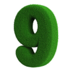 9 Number Grass Green 3d Render