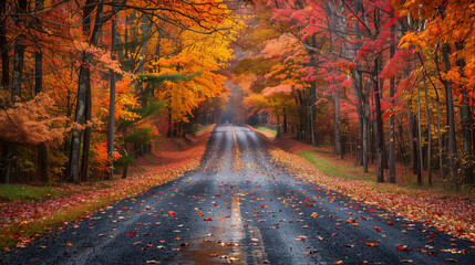 a road lined with colorful autumn trees
