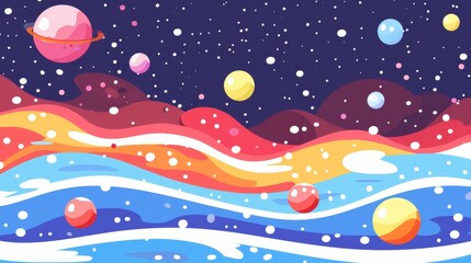 Fototapeta premium planets in the sky, wave of water, snowy foreground