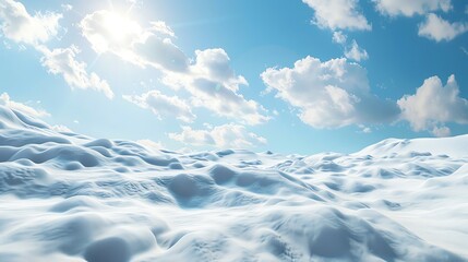 Copious snow drifting, azure sky above, 4K, hyperrealistic, panoramic shot