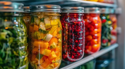 Fresh produce and condiments neatly arranged in a refrigerator, highlighting a lifestyle focused on health and organization.