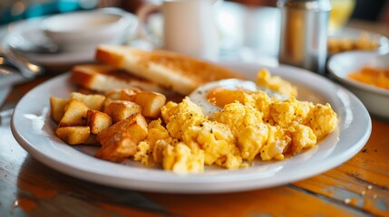 Hearty Breakfast Plate with Eggs and Toast
