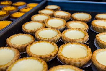 Fresh baked egg tart in the bakery shop