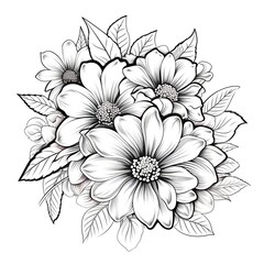 Flower coloring page illustration for kids and children on a white background
