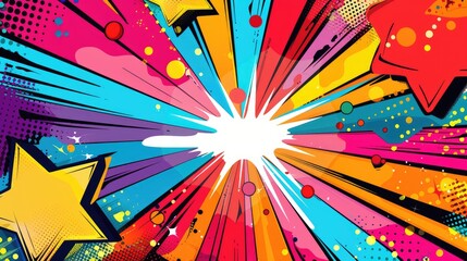 Fototapeta premium Pop Art style background with vivid, saturated colors and bursts of light.