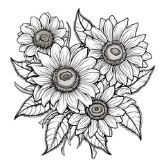 Fototapeta na wymiar Flower coloring page illustration for kids and children on a white background