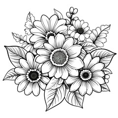 Flower coloring page illustration for kids and children on a white background