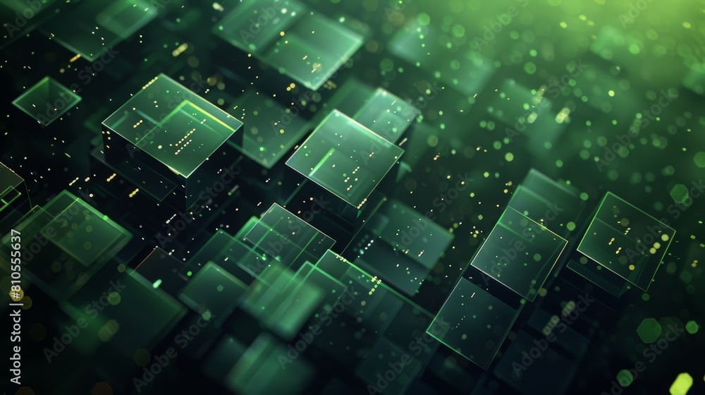 Poster the image is of a green circuit board with glowing green lights. it is an abstract image that could 