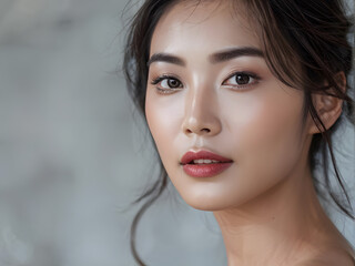 Fototapeta premium a asian woman with a very pretty face and a very long hair suitable for beauty and skin care concept