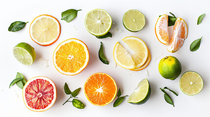 Ripe citrus fruits on white background