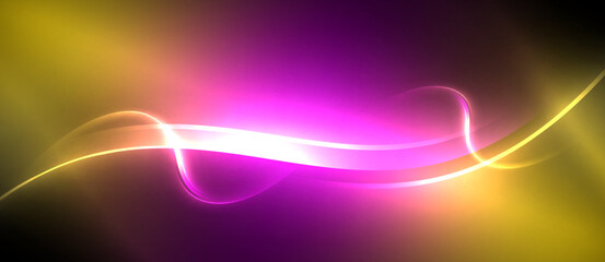 A glowing wave with hues of purple, violet, and magenta contrasts against a dark background, resembling an electric blue sky reflected on water