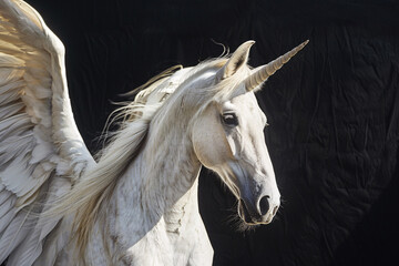 Portrait of beautiful Pegasus with unicorn horn