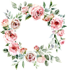 Wreath frame with roses and leaves transparent. Roses Frame with green leaves transparent