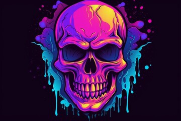 Vibrant skull illustration with psychedelic colors