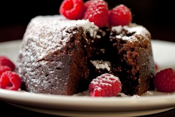 Decadent chocolate cake with fresh raspberries