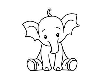 illustration of a elephant baby sit on the floor 