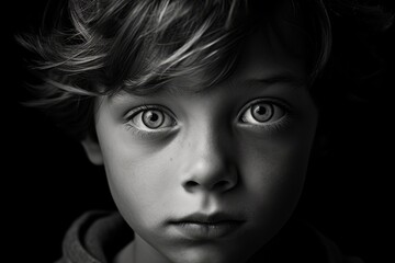 Pensive child with intense gaze