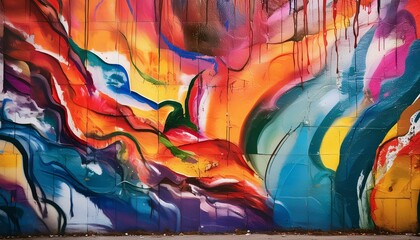 close-up section of a colorful street art mural, revealing the intricate textures and layered brush strokes art painting wall background