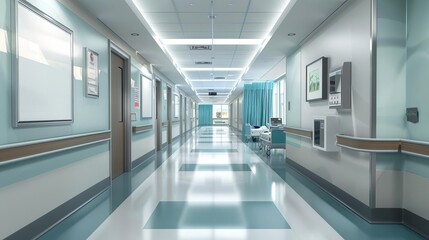 Naklejka na ściany i meble Modern hospital hallway emphasizing clean and efficient design