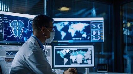 Fototapeta premium Portray a centralized global health monitoring system in action